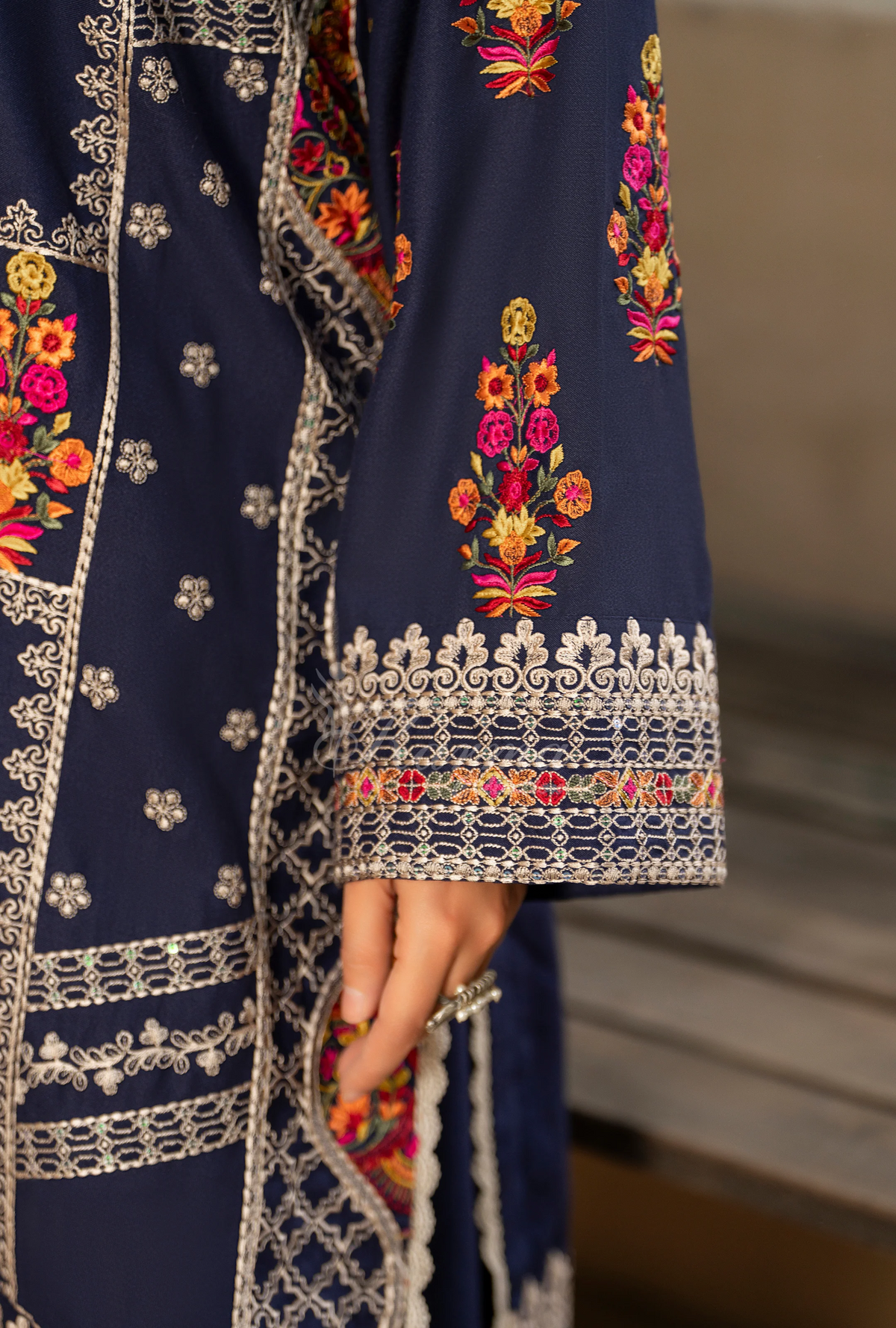 Karma Collection Winter Luxury Edition 3 Piece Embroidered Kotrai PEACOCK BLUE Shirt with Dupatta & Shalwar for Elegant Outfits KC-1521