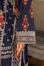 Karma Collection Winter Luxury Edition 3 Piece Embroidered Kotrai PEACOCK BLUE Shirt with Dupatta & Shalwar for Elegant Outfits KC-1521