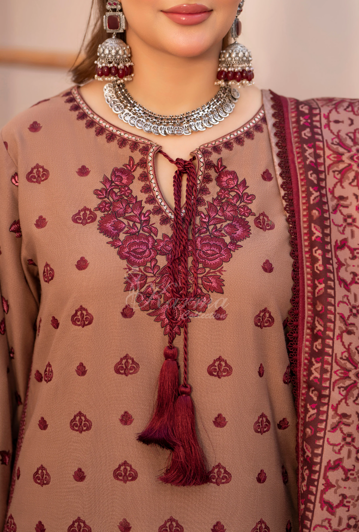 Winter Luxury 3 Piece Embroidered Mishaal Karma CollectionESPRESSO SKU:KC-1536