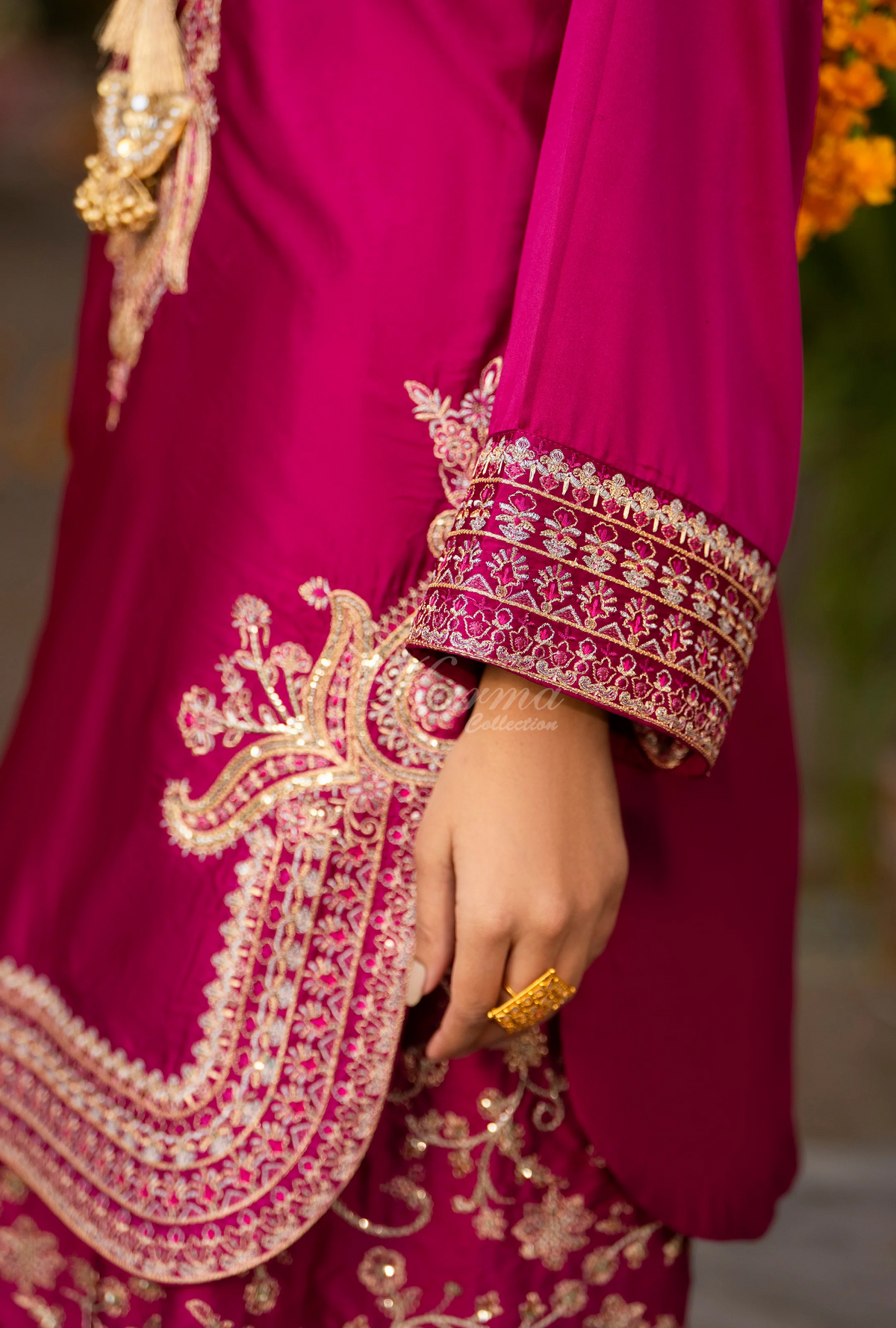 Chiffon 3 Piece Embroidered Hayat Karma Collection BOTTLE GREEN F-493