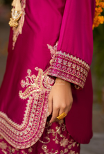 Chiffon 3 Piece Embroidered Hayat Karma Collection BOTTLE GREEN F-493