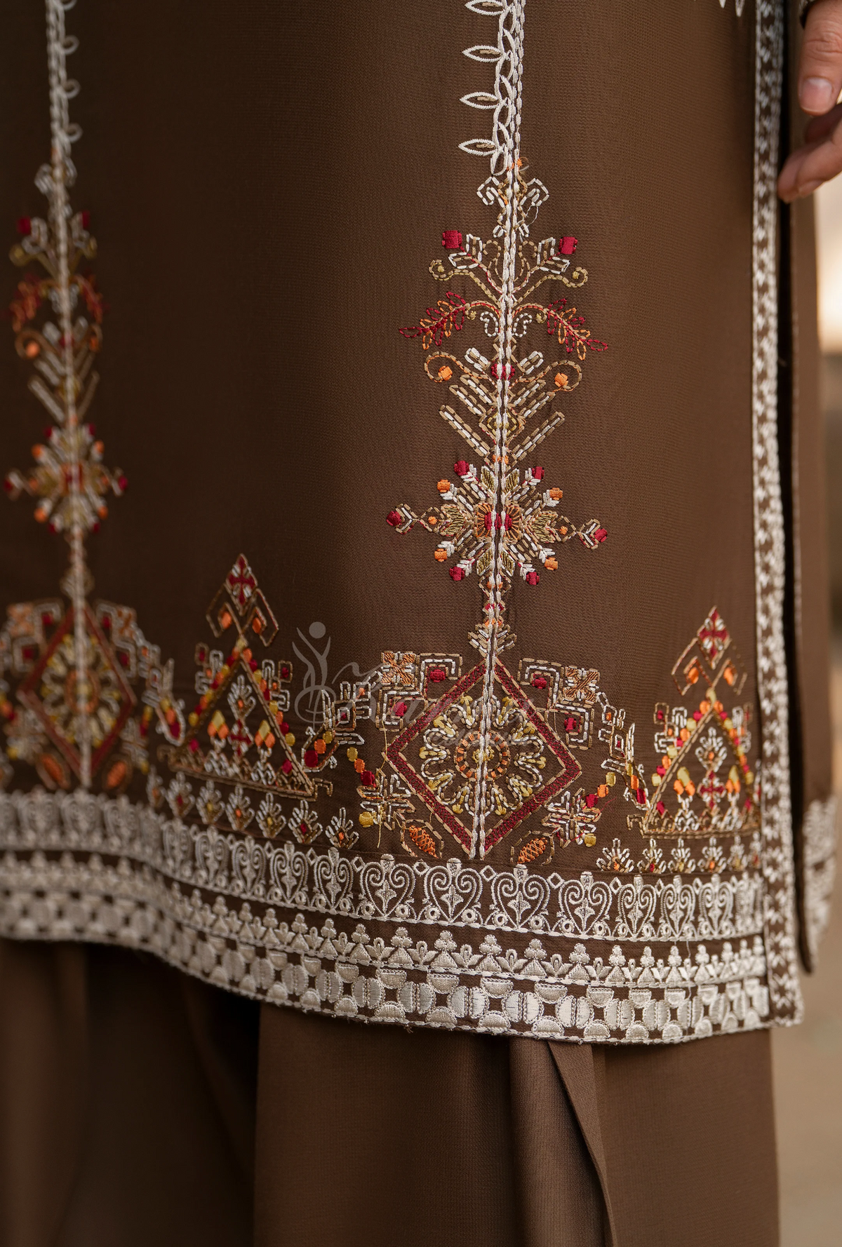 Karma Collection Winter Luxury Edition 3 Piece Embroidered Kotrai CAMEL Shirt withDupatta & Shalwar for Elegant Outfits KC-1522