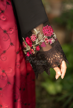 Karma Collection Winter Luxury Edition 3 Piece Embroidered Kotrai BLACK CHERRY Shirt withDupatta & Shalwar for Elegant Outfits KC-1529