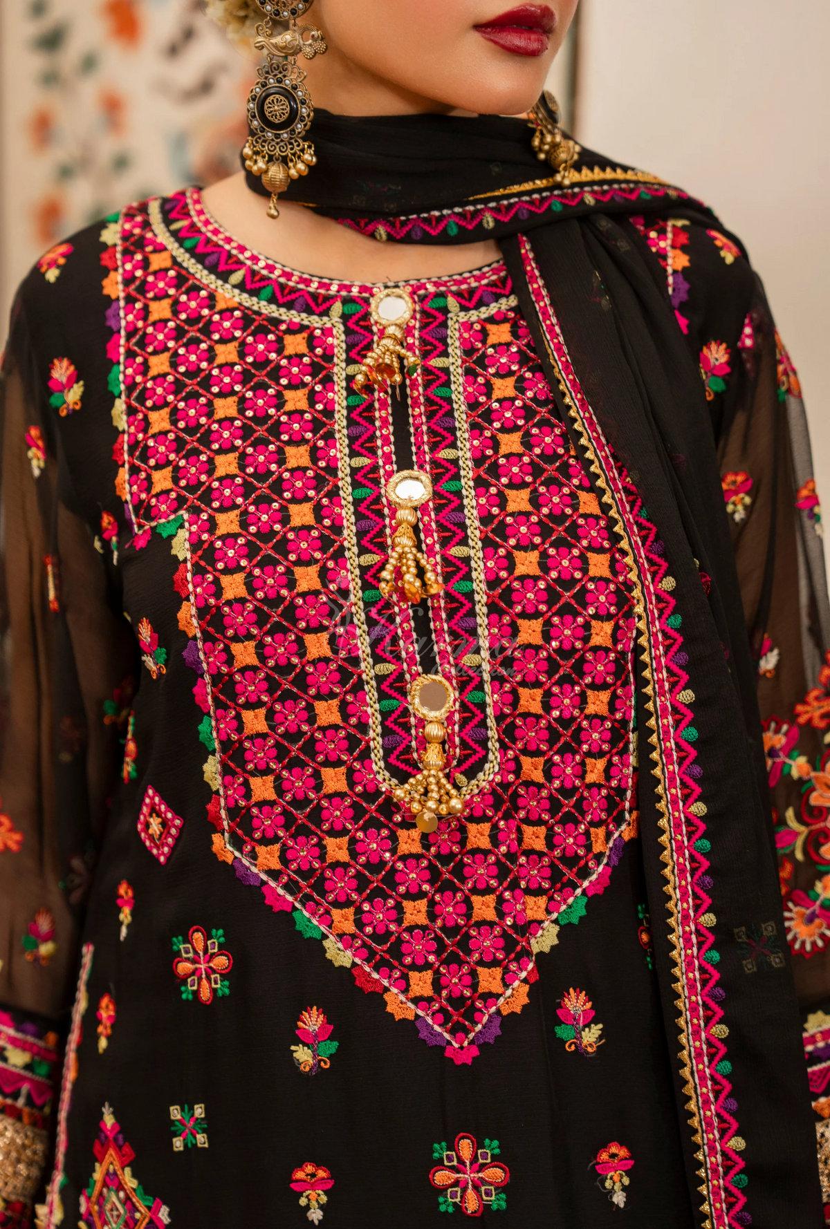 Chiffon 3 Piece Embroidered Hayat Karma Collection PITCH BLACK F-492