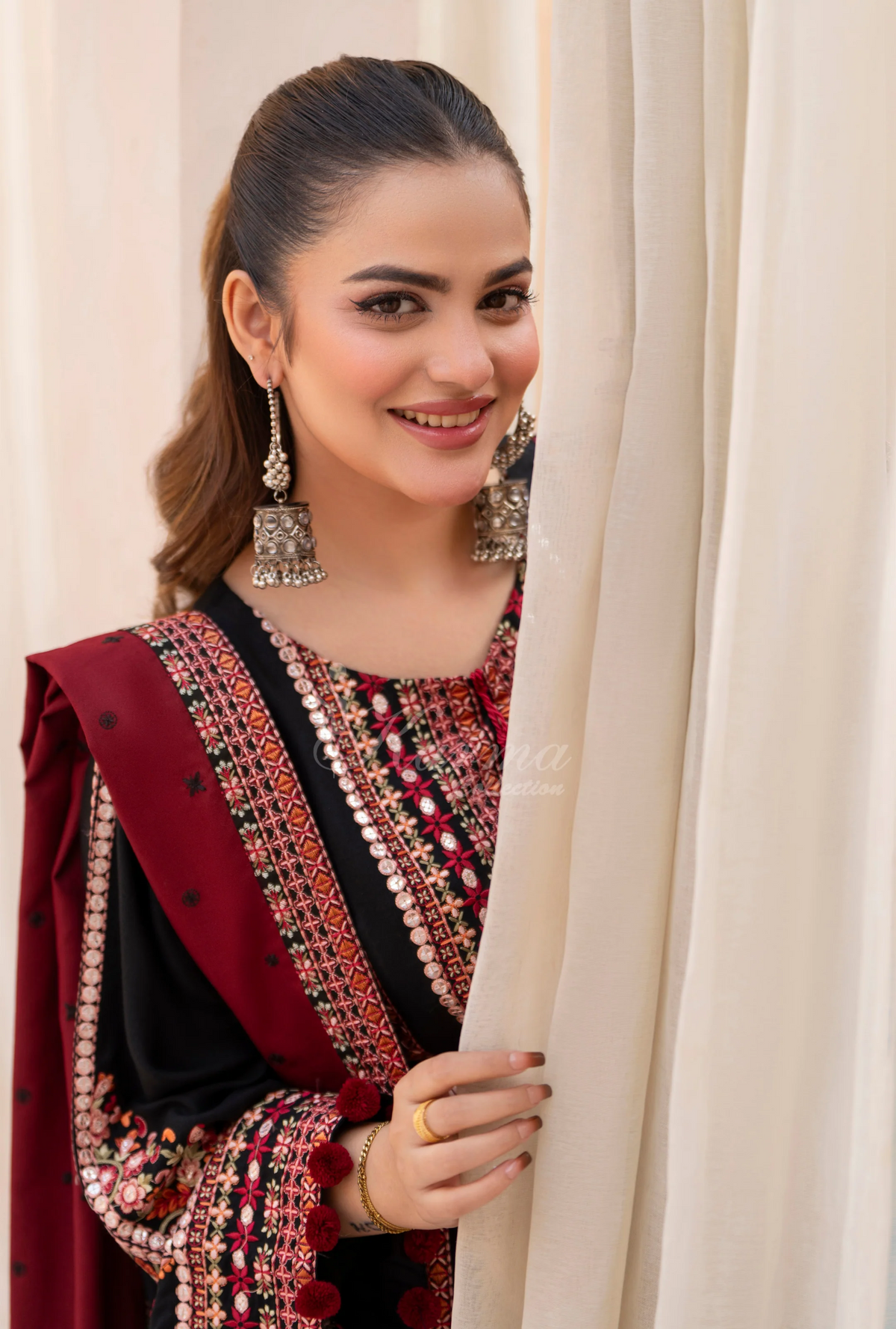 Winter Luxury 3 Piece Embroidered Mishaal Karma CollectionBLOODSTONE SKU:KC-1532