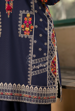 Karma Collection Winter Luxury Edition 3 Piece Embroidered Kotrai PEACOCK BLUE Shirt with Dupatta & Shalwar for Elegant Outfits KC-1521