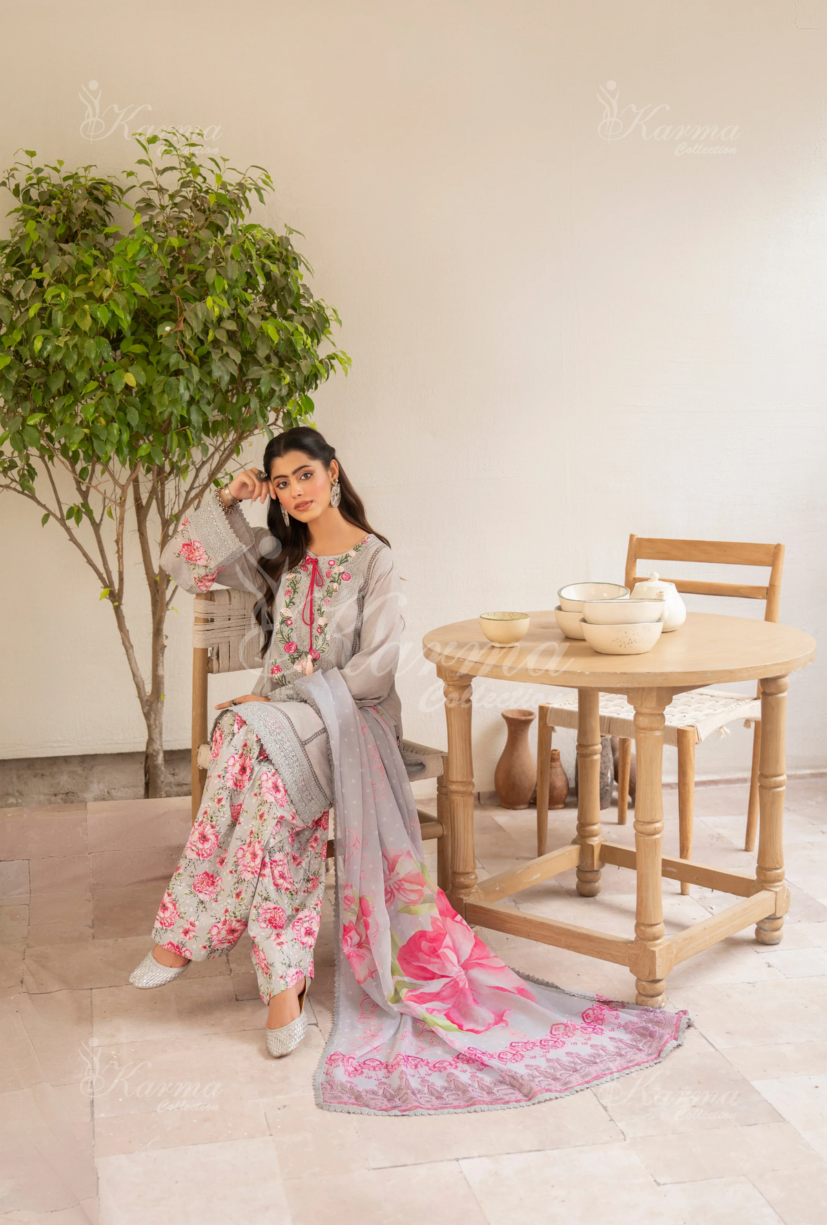 Winter Luxury 3 Piece Embroidered Mishaal Karma CollectionCLOUD SKU:KC-1539