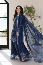 Qalamkar SA-16 Esma navy blue suit side pose with dupatta