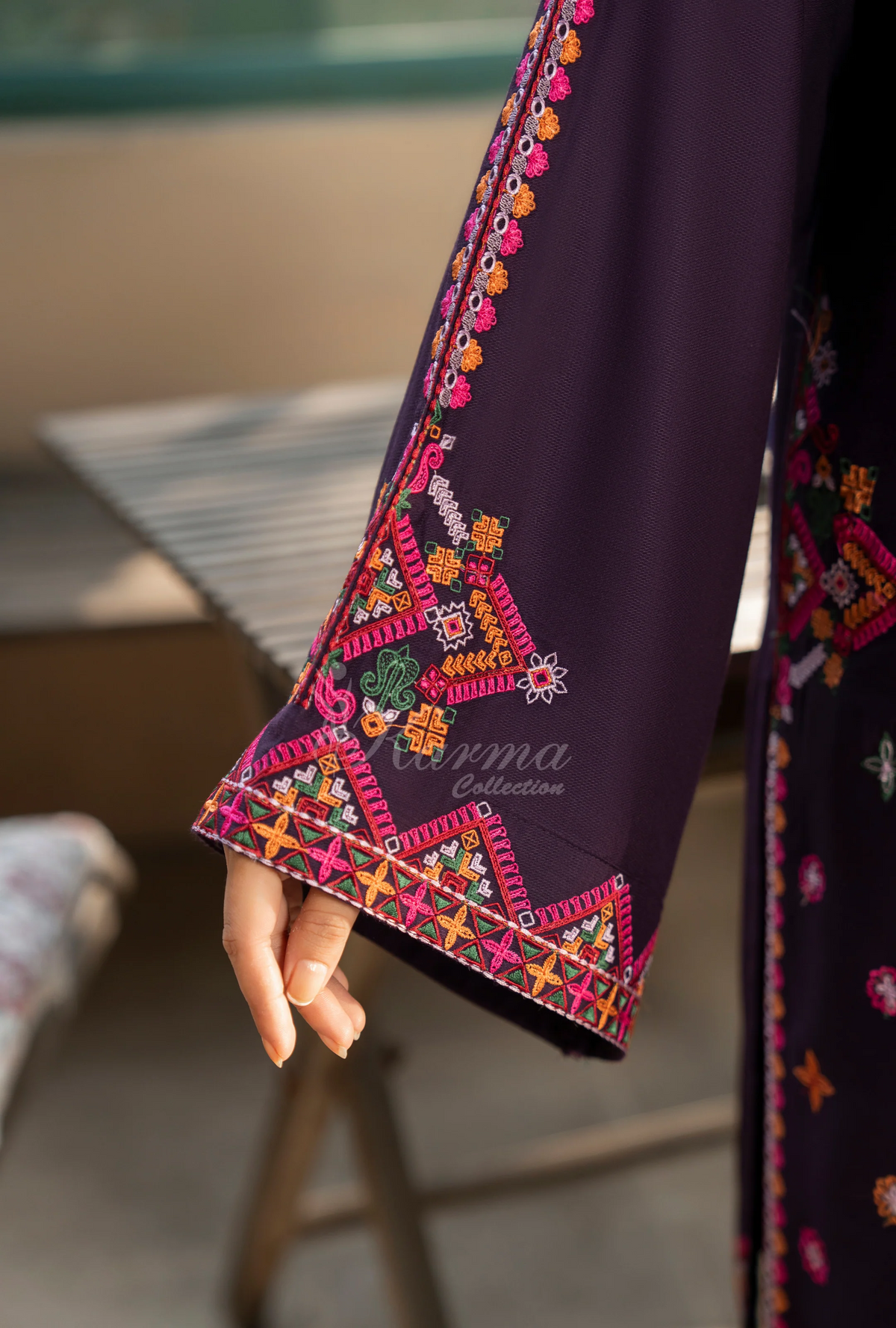 Karma Collection Winter Luxury Edition 3 Piece Embroidered Kotrai MAGENTA Shirt withDupatta & Shalwar for Elegant Outfits KC-1528