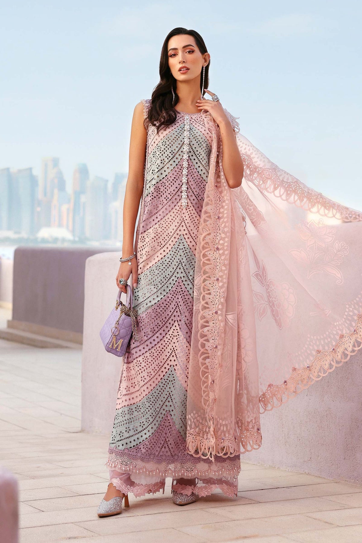 Maria B Stitched Embroidered Luxury Lawn 3 Piece Suit D-2612-B- Eid Collection