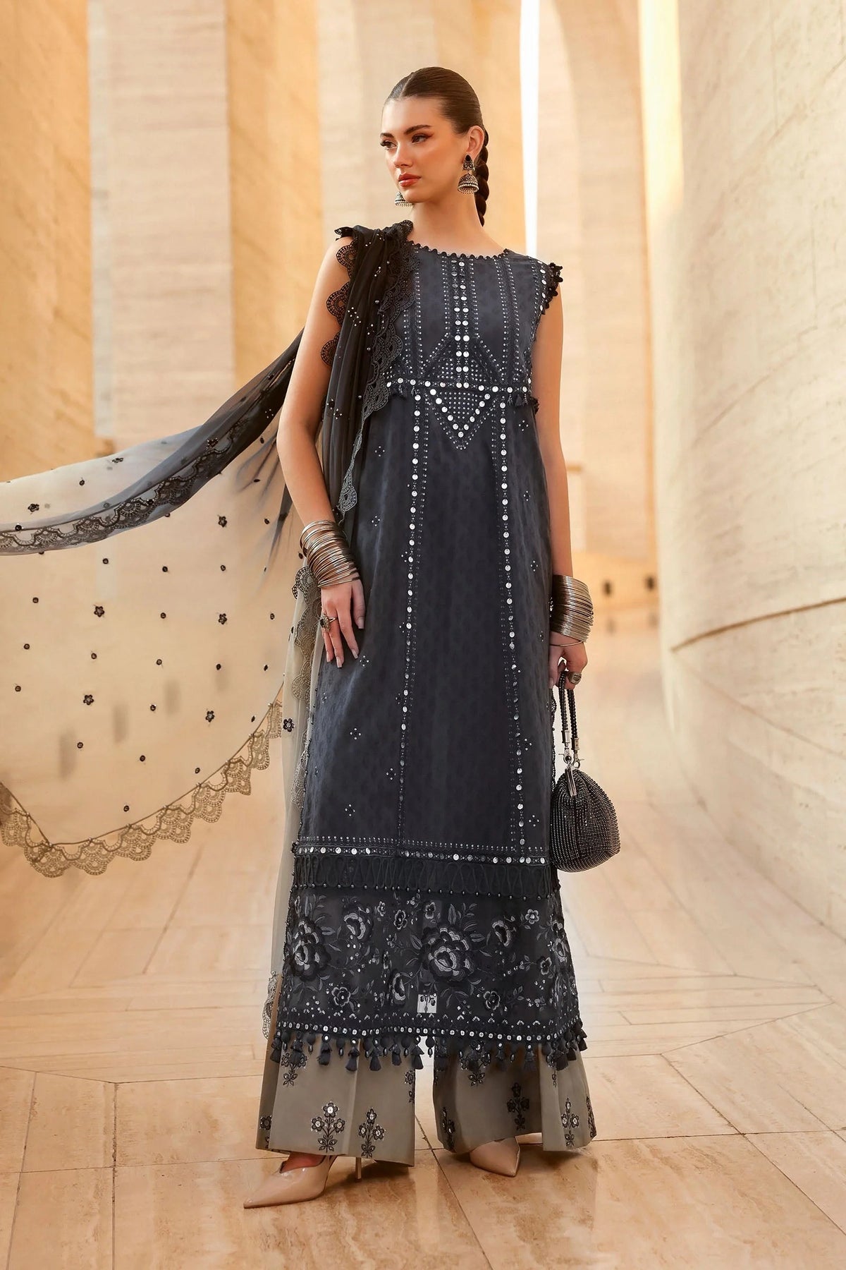 Maria B Stitched Embroidered Luxury Lawn 3 Piece Suit D-2602-B- Eid Collection