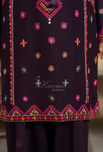 Karma Collection Winter Luxury Edition 3 Piece Embroidered Kotrai MAGENTA Shirt withDupatta & Shalwar for Elegant Outfits KC-1528
