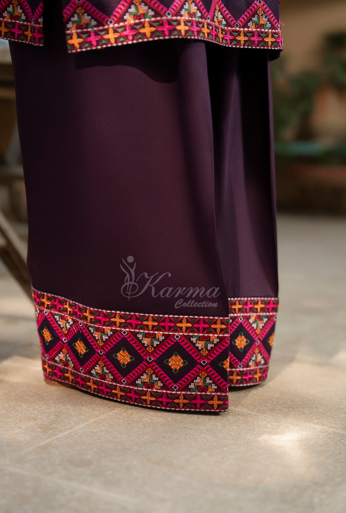 Karma Collection Winter Luxury Edition 3 Piece Embroidered Kotrai MAGENTA Shirt withDupatta & Shalwar for Elegant Outfits KC-1528