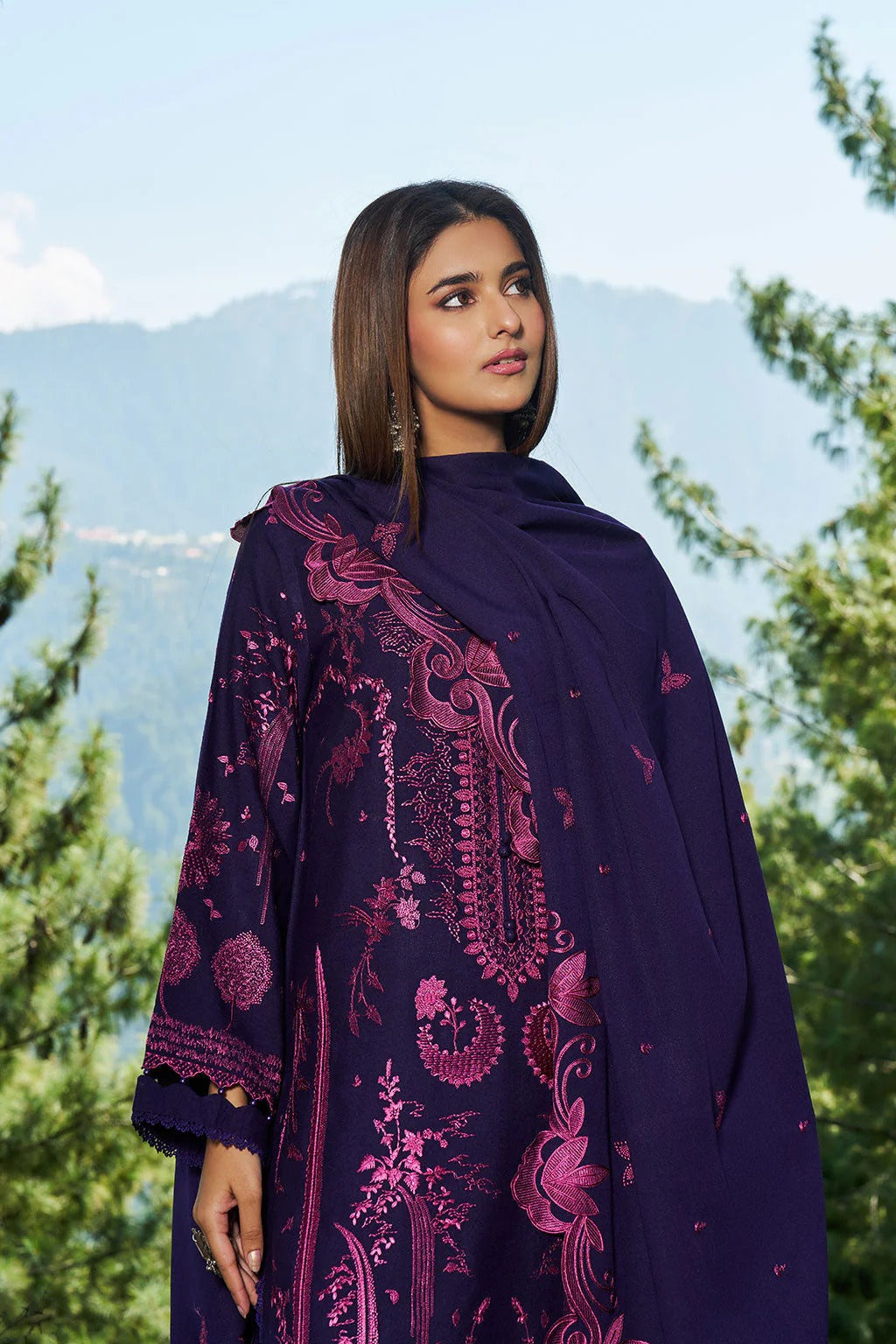 Reet By Ramsha - Three piece embroidered karandi suits with embroidered karandi shawls stitched & embellished | Original Ramsha Karandi Collection 2025 | R-1305
