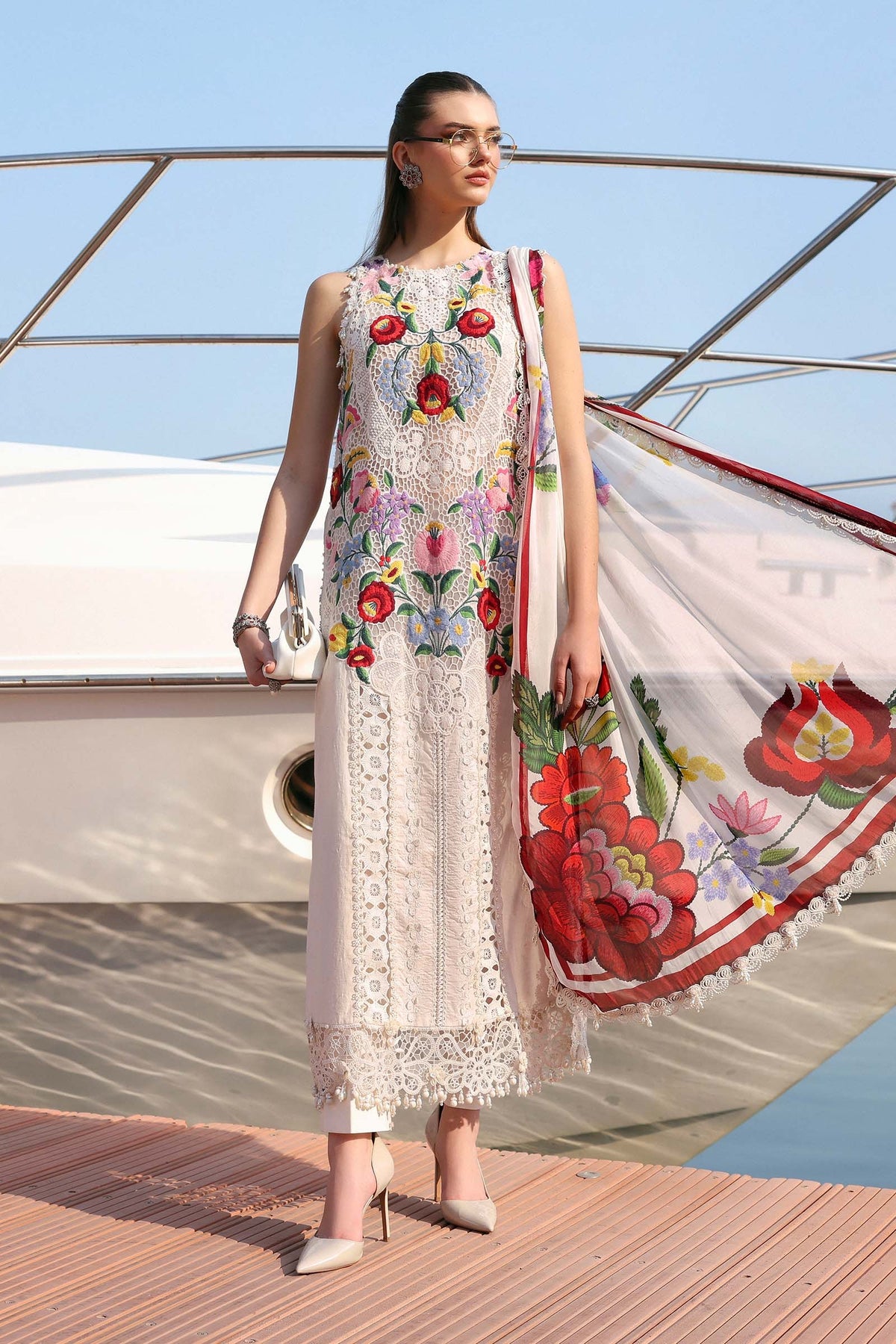 Maria B Stitched Embroidered Luxury Lawn 3 Piece Suit D-2610-A- Eid Collection