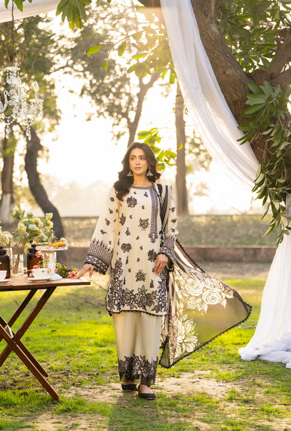 Summer 3 Piece Embroidered Haya Karma Collection MONOCHROME KC-1541
