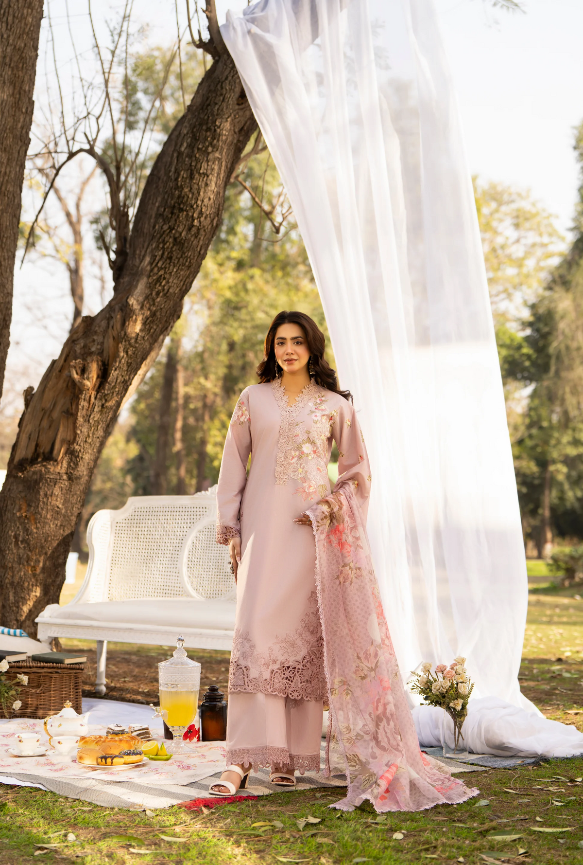 Summer 3 Piece EmbroideredHaya Karma Collection TEA PINK KC-1542
