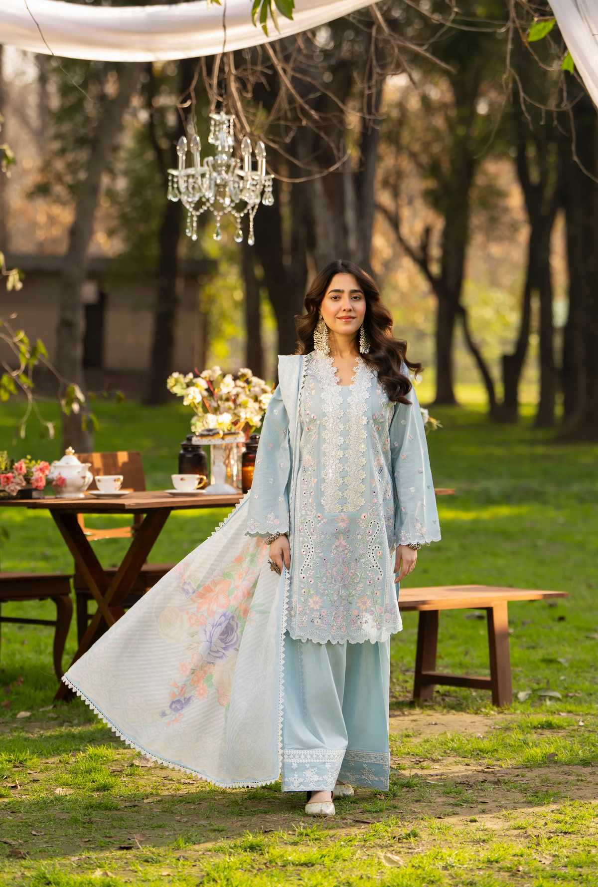 Summer 3 Piece EmbroideredHaya Karma Collection BABY BLUE KC-1543