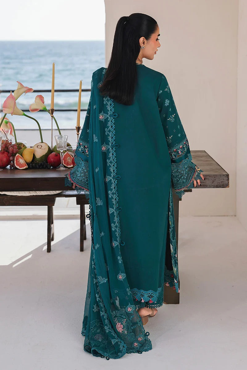 Qalamkar SA-04 Elif stitched suit model pose elegant embroidered outfit UK