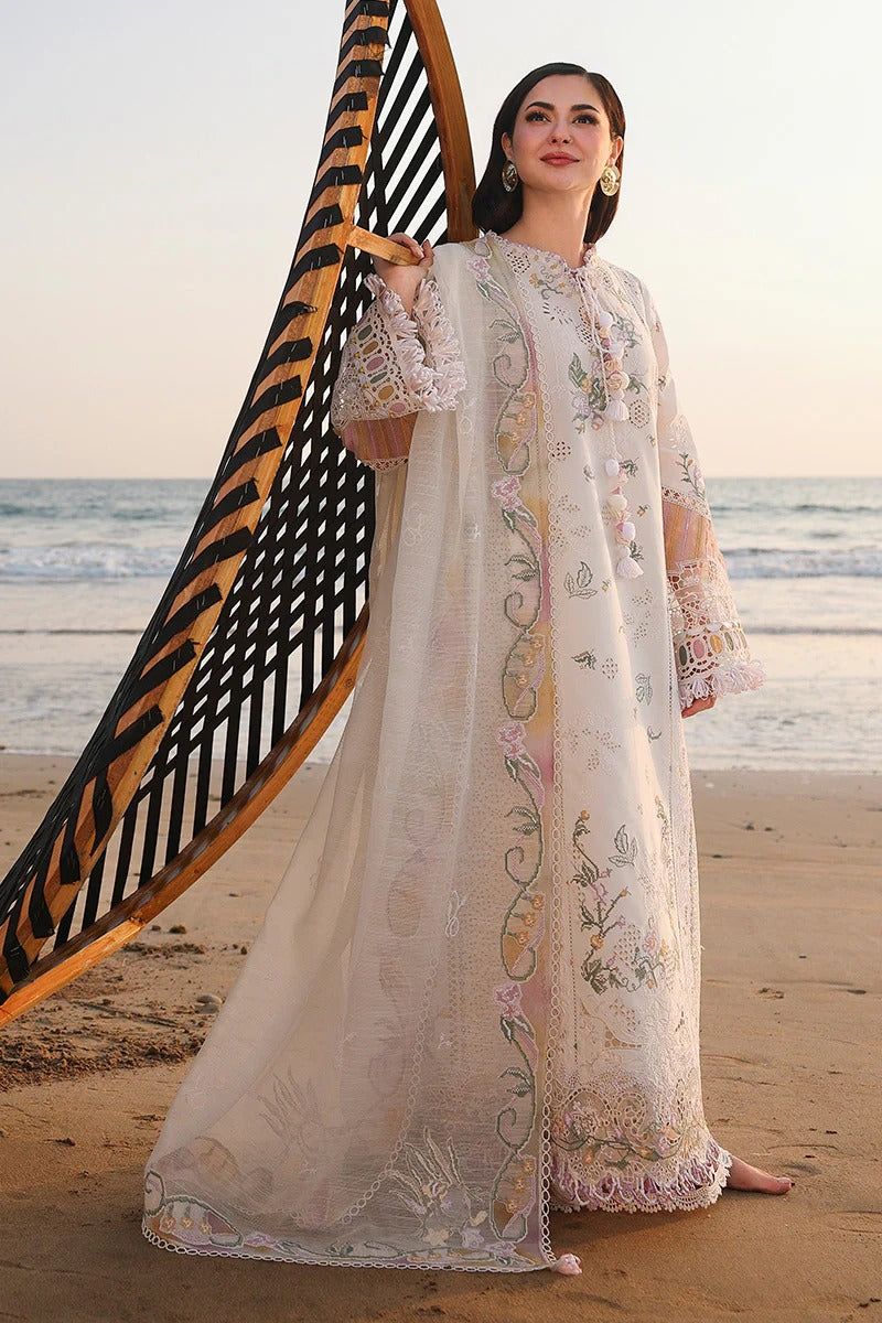 Qalamkar SA-10 Ilara Sahil Luxury Lawn 2026 stitched 3 piece suit ivory full model front UK