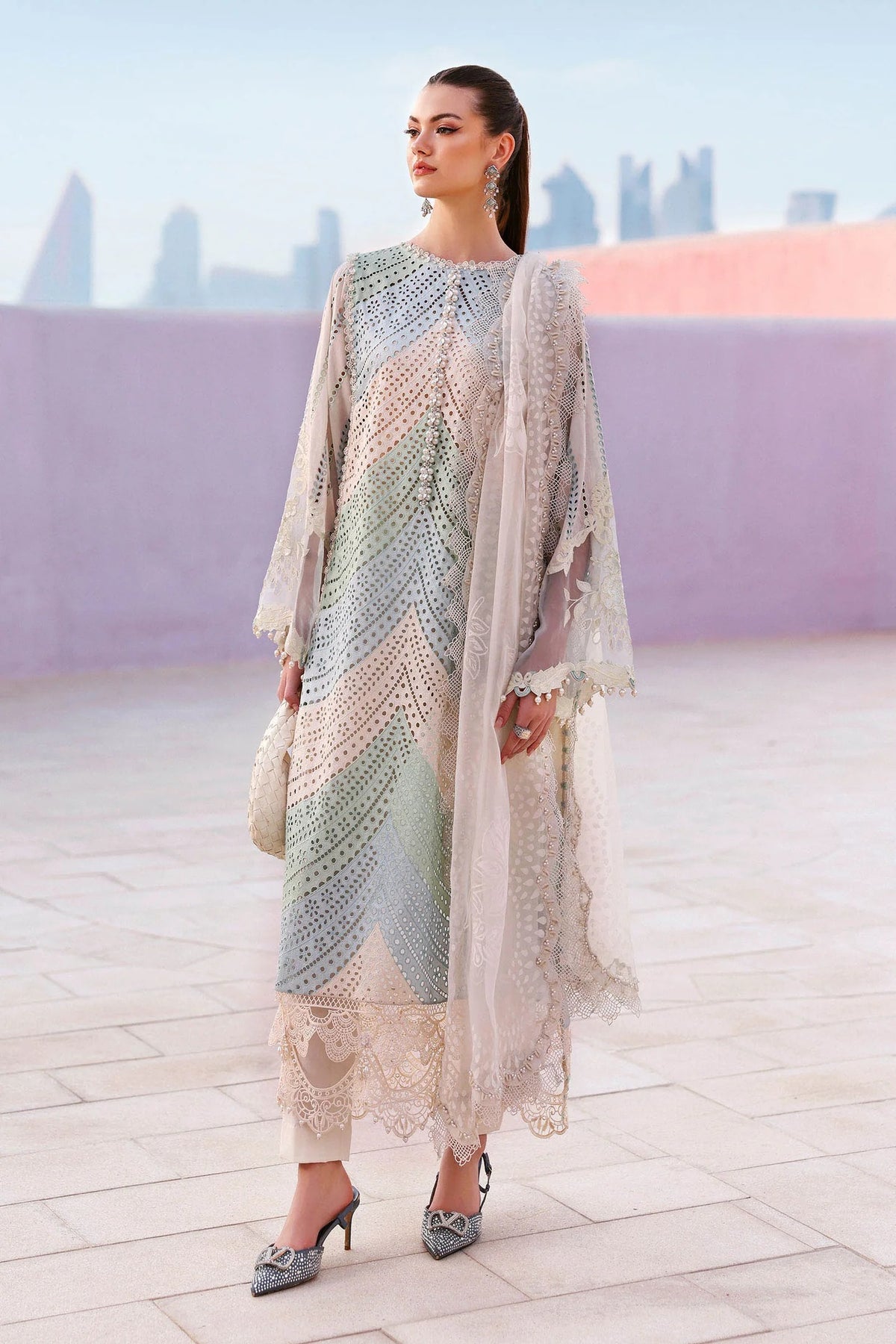 Maria B Stitched Embroidered Luxury Lawn 3 Piece Suit D-2612-A- Eid Collection