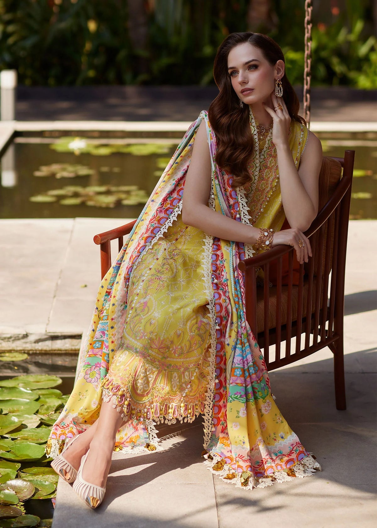 Kanwal Malik Bianca stitched 3 piece yellow outfit detailed view