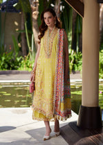 Kanwal Malik Bianca yellow stitched embroidered lawn suit front view
