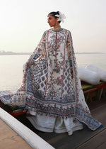 Hussain Rehar Yuki ivory stitched lawn suit with embroidered chiffon dupatta