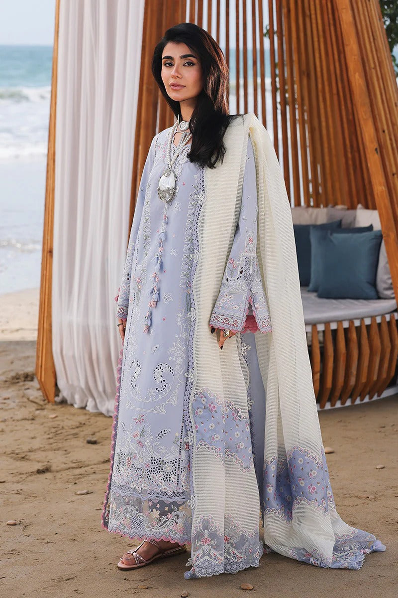 Qalamkar SA-08 Zayna Sahil Luxury Lawn 2026 stitched 3 piece suit powder blue full model front UK