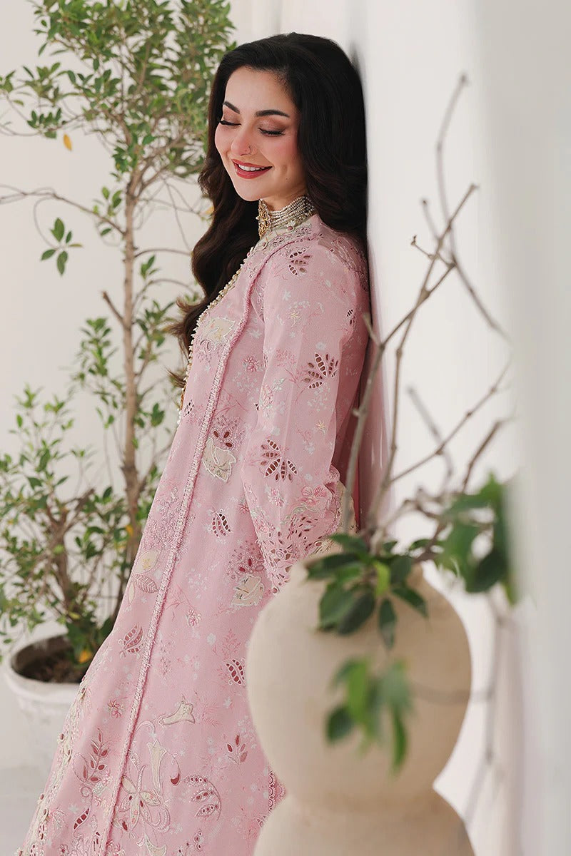 Qalamkar SA-09 Haniya stitched suit model pose elegant embroidered outfit UK