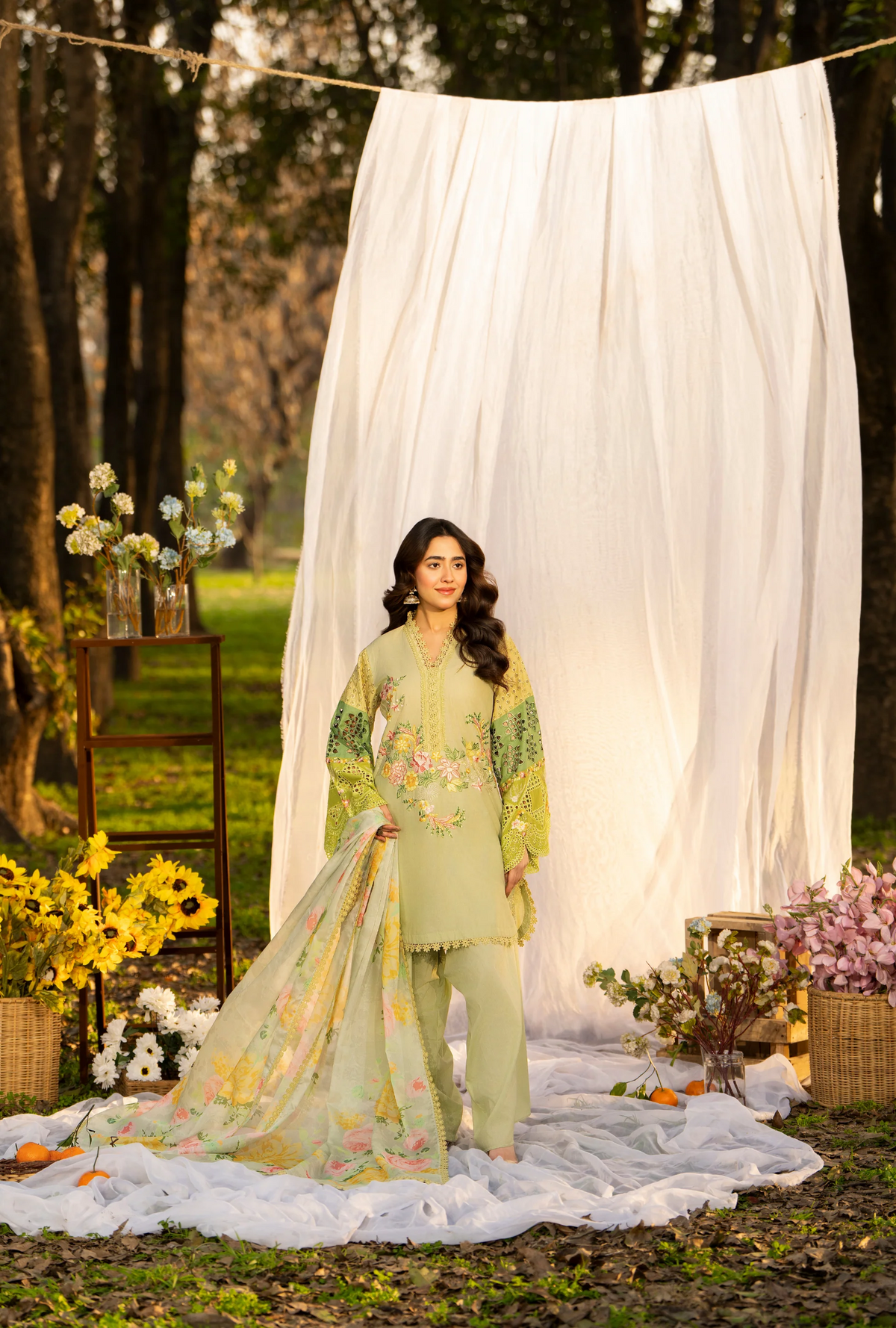 Summer 3 Piece EmbroideredHaya Karma Collection PISTACHIO KC-1547