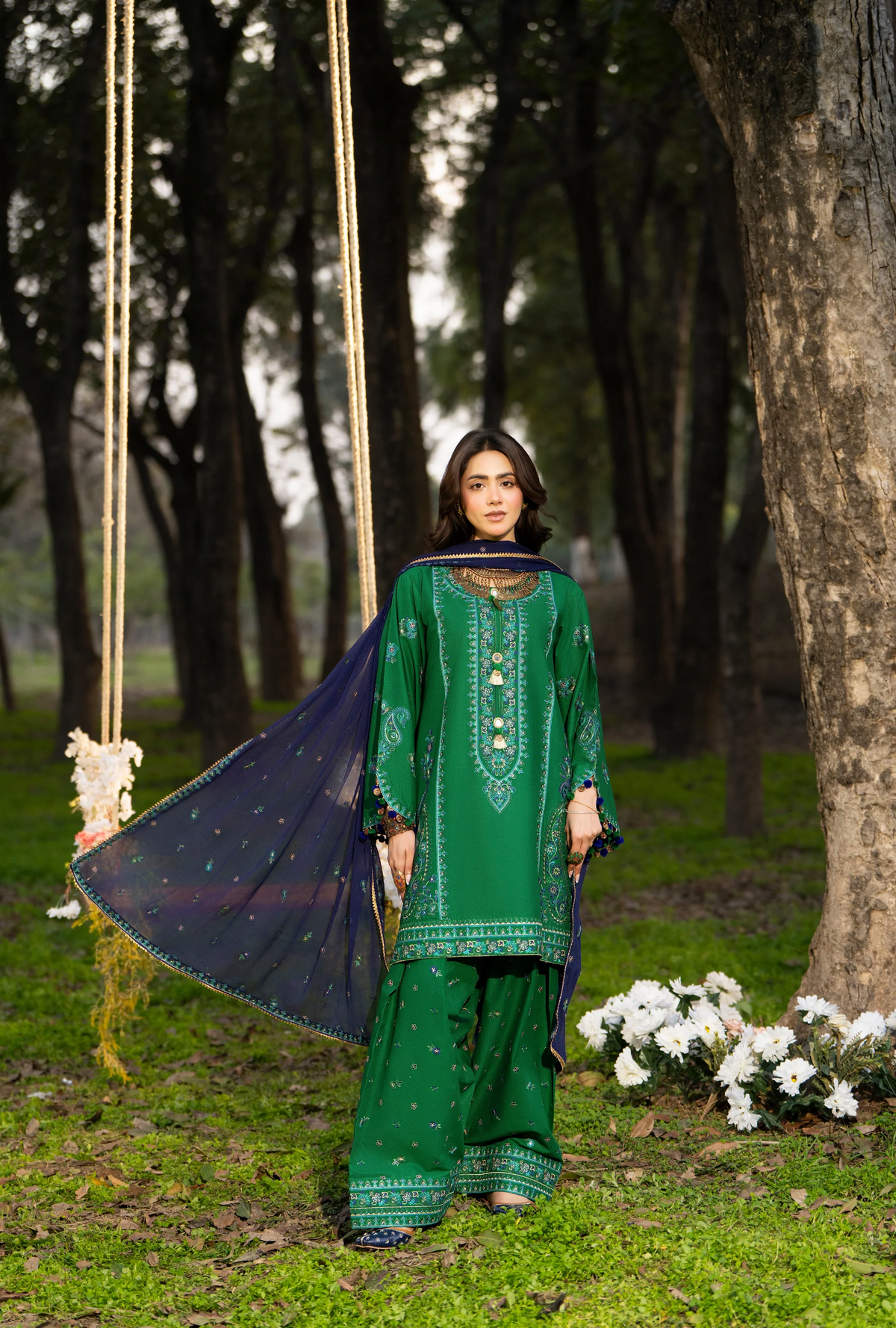 Summer 3 Piece EmbroideredHaya Karma Collection DARK GREEN KC-1548