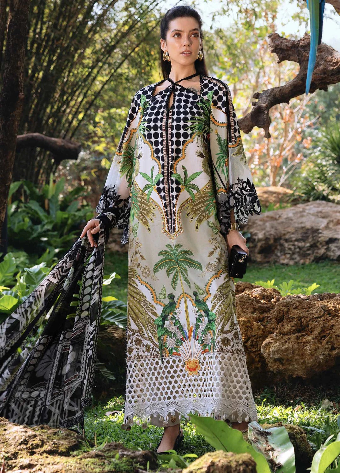 M Prints by Maria B Stitched Lawn 3 Piece Suit D-05 A - Summer Collection