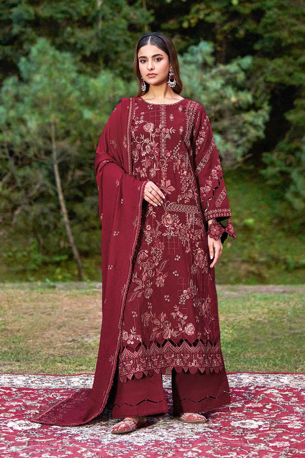 Reet By Ramsha - Three piece embroidered karandi suits with embroidered karandi shawls stitched & embellished | Original Ramsha Karandi Collection 2025 | R-1302