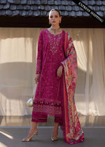 Kanwal Malik Avelyn Ariya Luxury Lawn 2026 stitched magenta embroidered suit front view