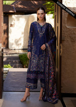 Kanwal Malik Mehrin Ariya Luxury Lawn 2026 stitched navy blue embroidered suit front view
