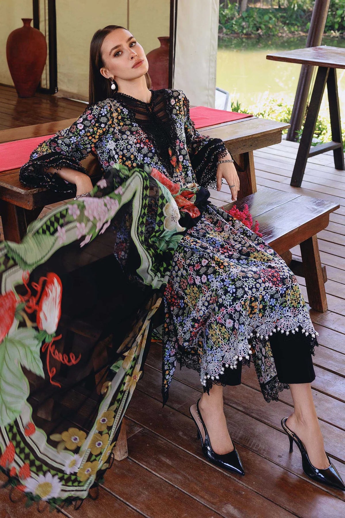 M Prints by Maria B Stitched Lawn 3 Piece Suit D-14 B - Summer Collection