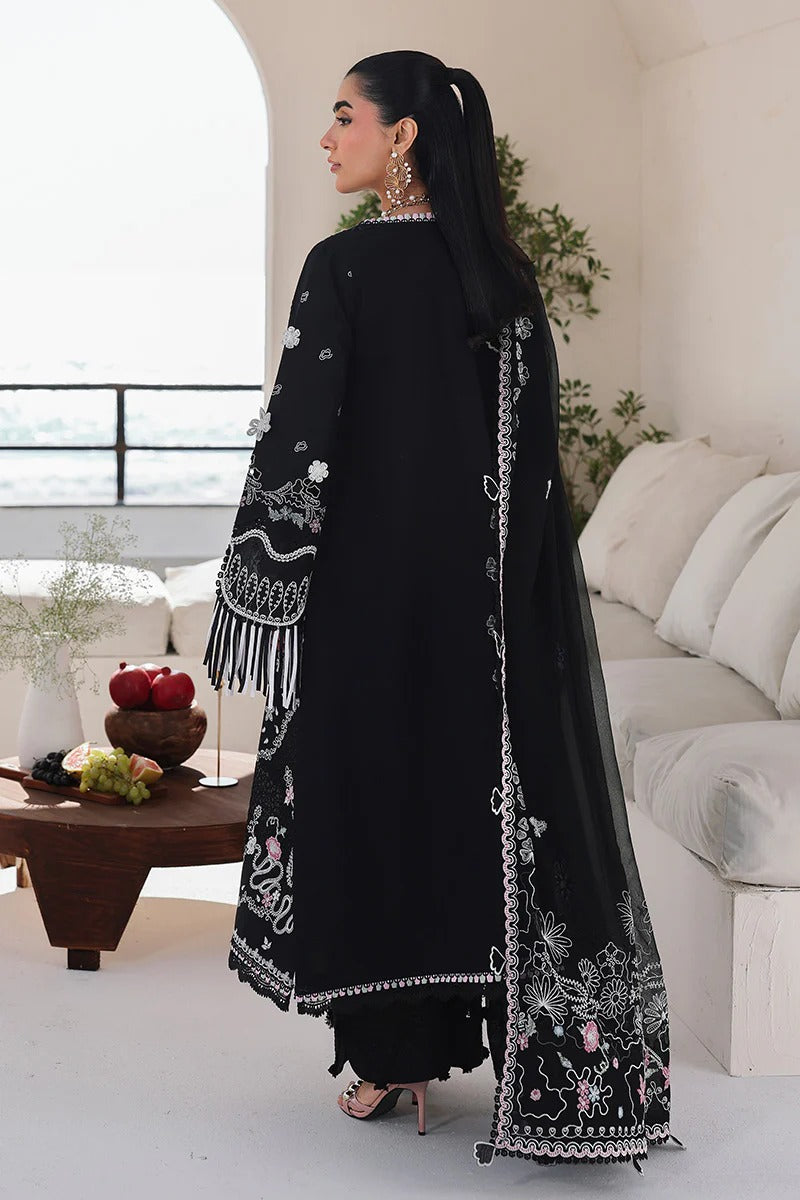 Qalamkar SA-02 Liana black lawn suit full look with dupatta