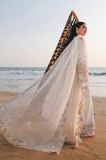 Qalamkar SA-10 Ilara luxury lawn dress side pose ivory cream UK