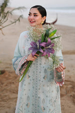 Qalamkar SA-05 Ayra powder blue suit back view with dupatta