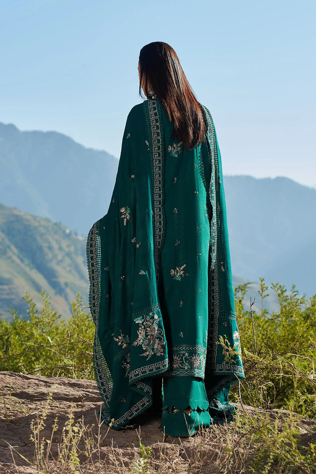 Reet By Ramsha - Three piece embroidered karandi suits with embroidered karandi shawls stitched & embellished | Original Ramsha Karandi Collection 2025 | R-1303