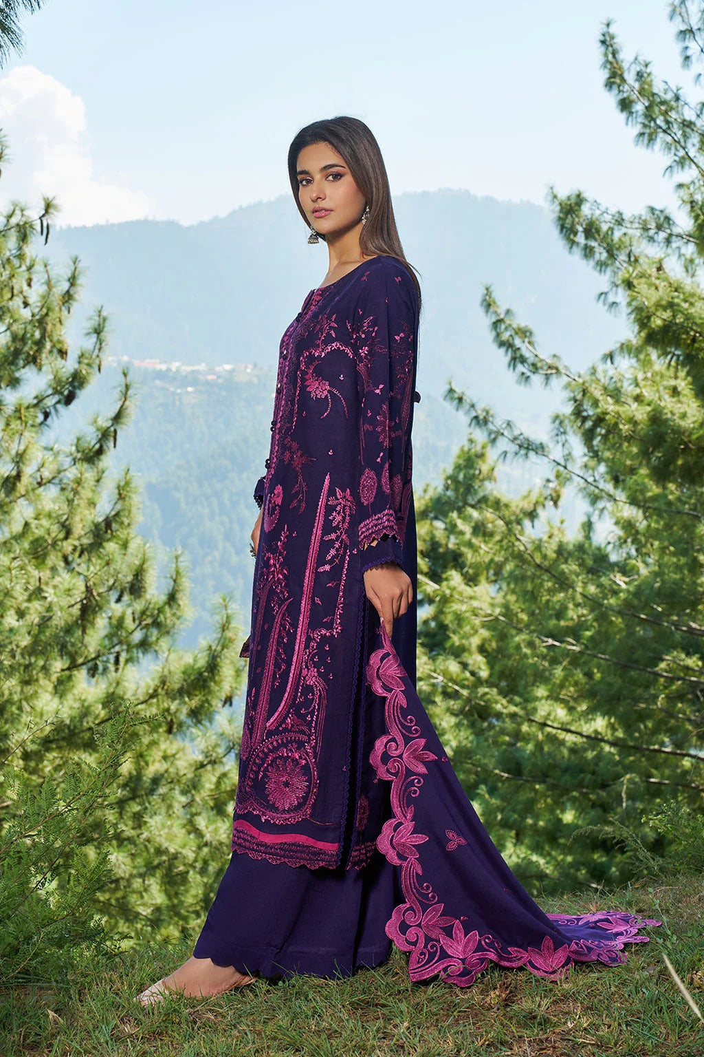 Reet By Ramsha - Three piece embroidered karandi suits with embroidered karandi shawls stitched & embellished | Original Ramsha Karandi Collection 2025 | R-1305