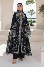 Qalamkar SA-02 Liana black stitched 3 piece suit front view embroidered lawn
