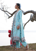 Hussain Rehar Sepher sky blue designer lawn outfit embroidery detail UK