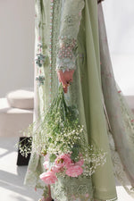 Qalamkar SA-12 Jiya lawn suit embroidered dupatta detail light green Pakistani dress UK