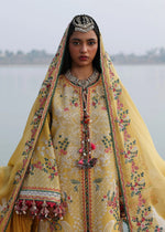 Hussain Rehar Ochre mustard designer lawn outfit embroidery detail UK