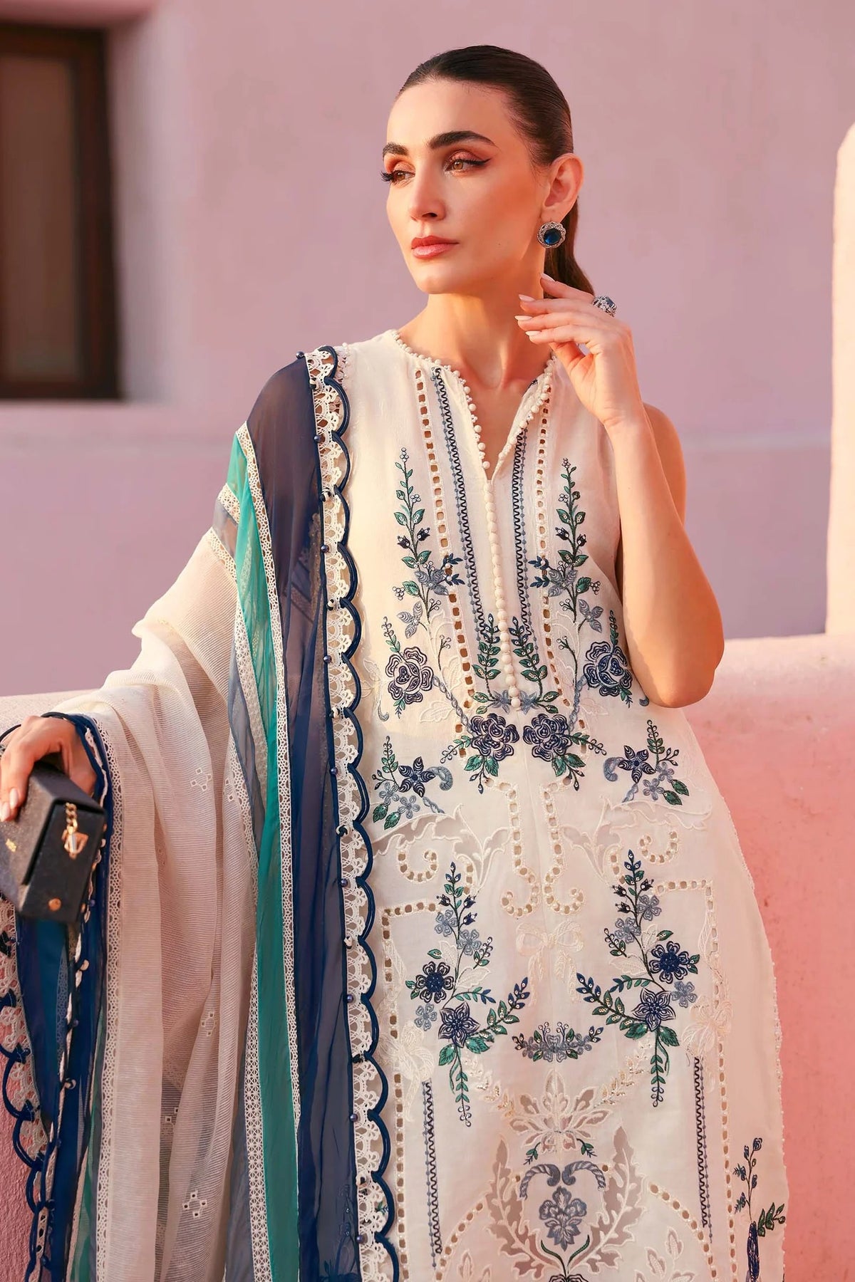 Maria B Stitched Embroidered Luxury Lawn 3 Piece Suit D-2609-B- Eid Collection