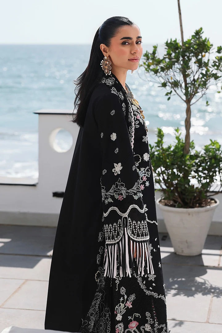 Qalamkar SA-02 Liana black suit model wearing full outfit indoor