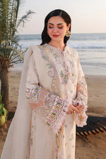 Qalamkar SA-10 Ilara full length stitched 3 piece suit ivory front view UK