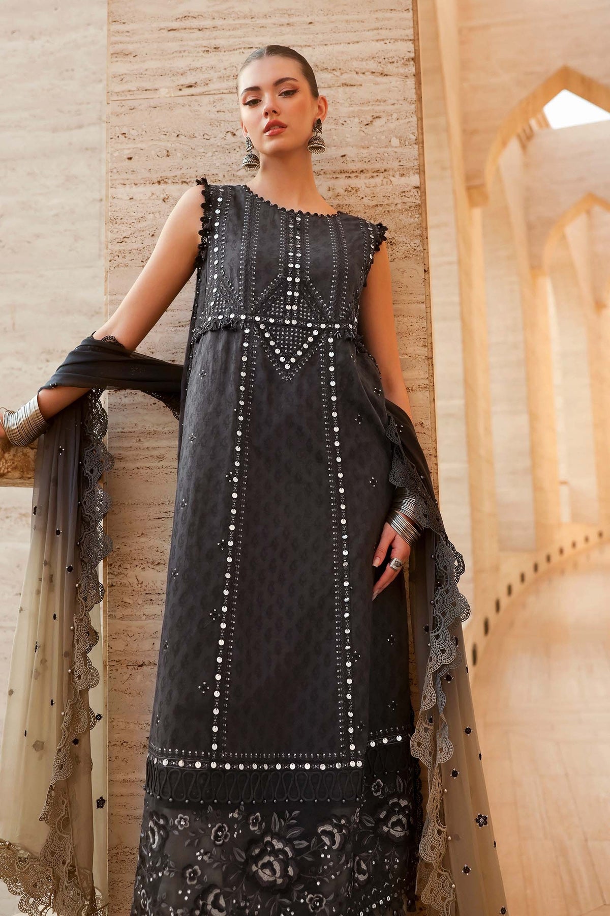 Maria B Stitched Embroidered Luxury Lawn 3 Piece Suit D-2602-B- Eid Collection